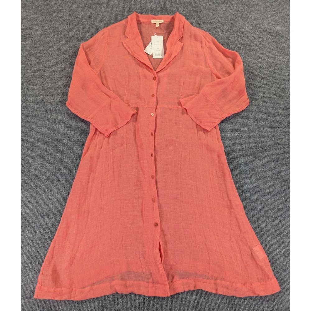 NEW! Eileen Fisher Linen Gauze Duster/Dresse Knee Length Women's Sz Med Begonia